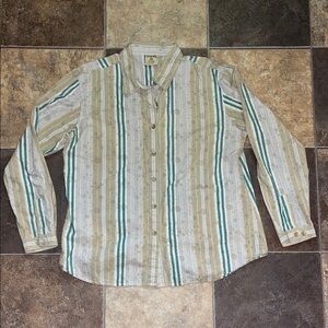 Cabela's Striped Button-Up Shirt - Green & Tan